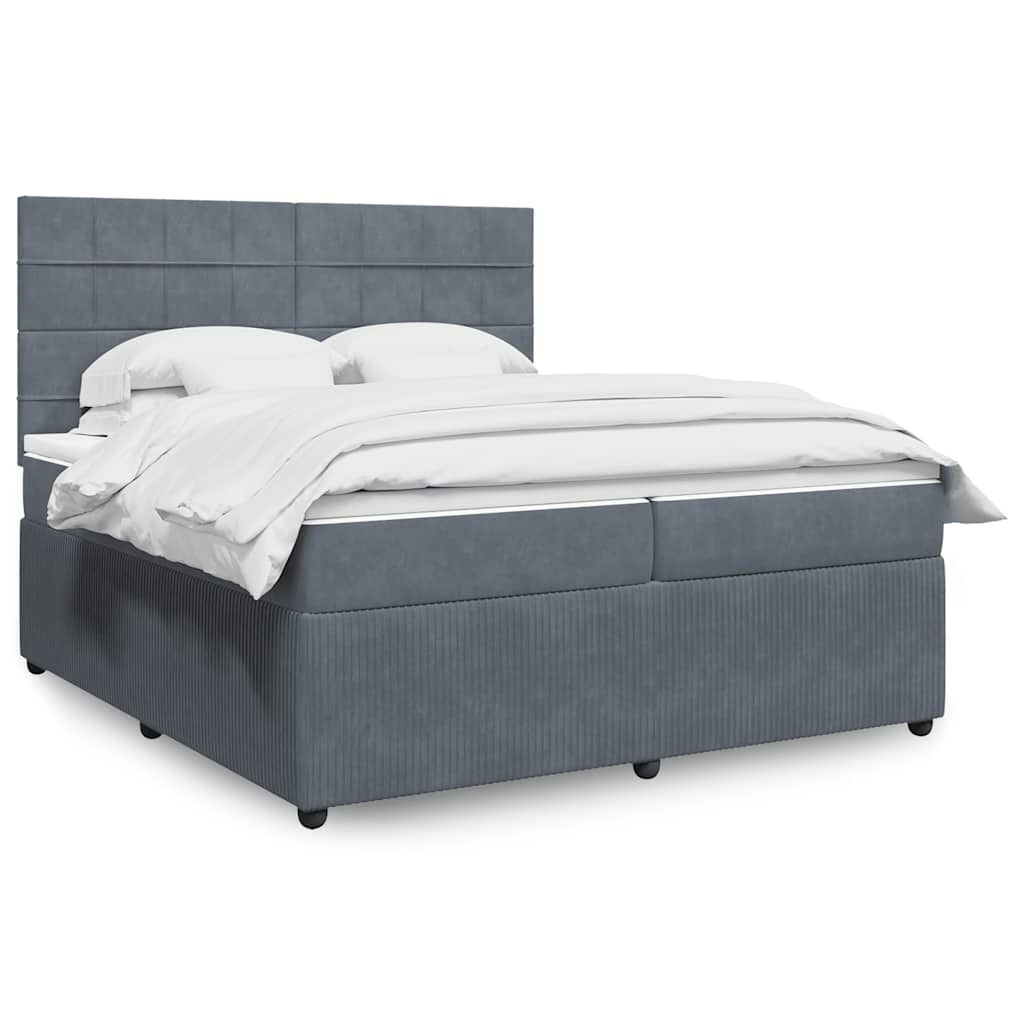 vidaXL Κρεβάτι Boxspring με Στρώμα Σκούρο Γκρι 200x200 εκ. Βελούδινο