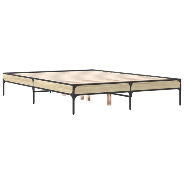 vidaXL Πλαίσιο Κρεβατιού Sonoma Δρυς 135x190 εκ. Επεξ. Ξύλο & Μέταλλο