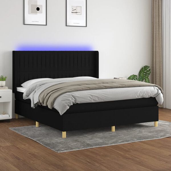 vidaXL &Kappa;&rho;&epsilon;&beta;ά&tau;&iota; Boxspring &mu;&epsilon; &Sigma;&tau;&rho;ώ&mu;&alpha; & LED &Mu;&alpha;ύ&rho;&omicron; 180x200 &epsilon;&kappa;. &Upsilon;&phi;&alpha;&sigma;&mu;ά&tau;&iota;&nu;&omicron;