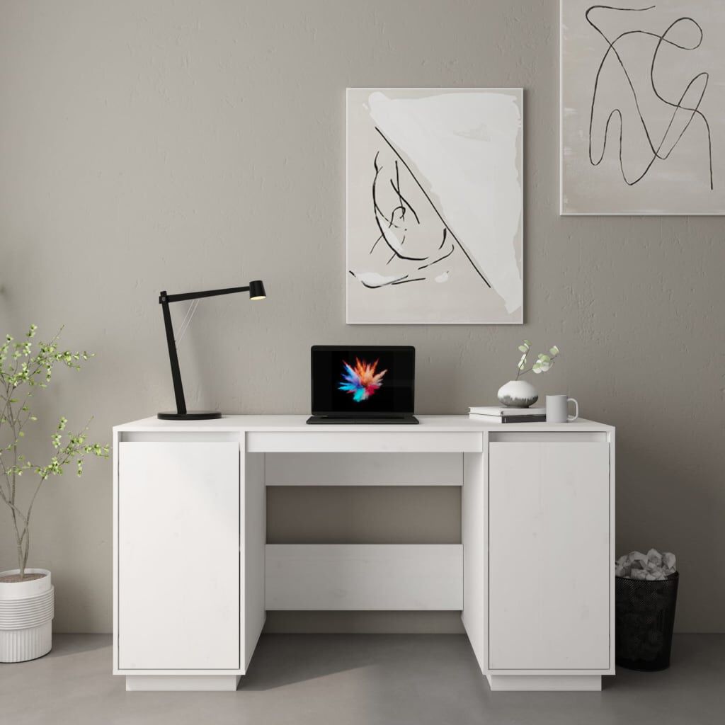 vidaXL Γραφείο Λευκό 140 x 50 x 75 εκ. από Μασίφ Ξύλο Πεύκου