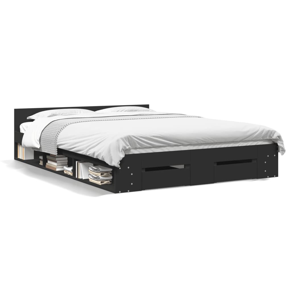 vidaXL Πλαίσιο Κρεβατιού με Συρτάρια Μαύρο 160x200 εκ Επεξεργ. Ξύλο