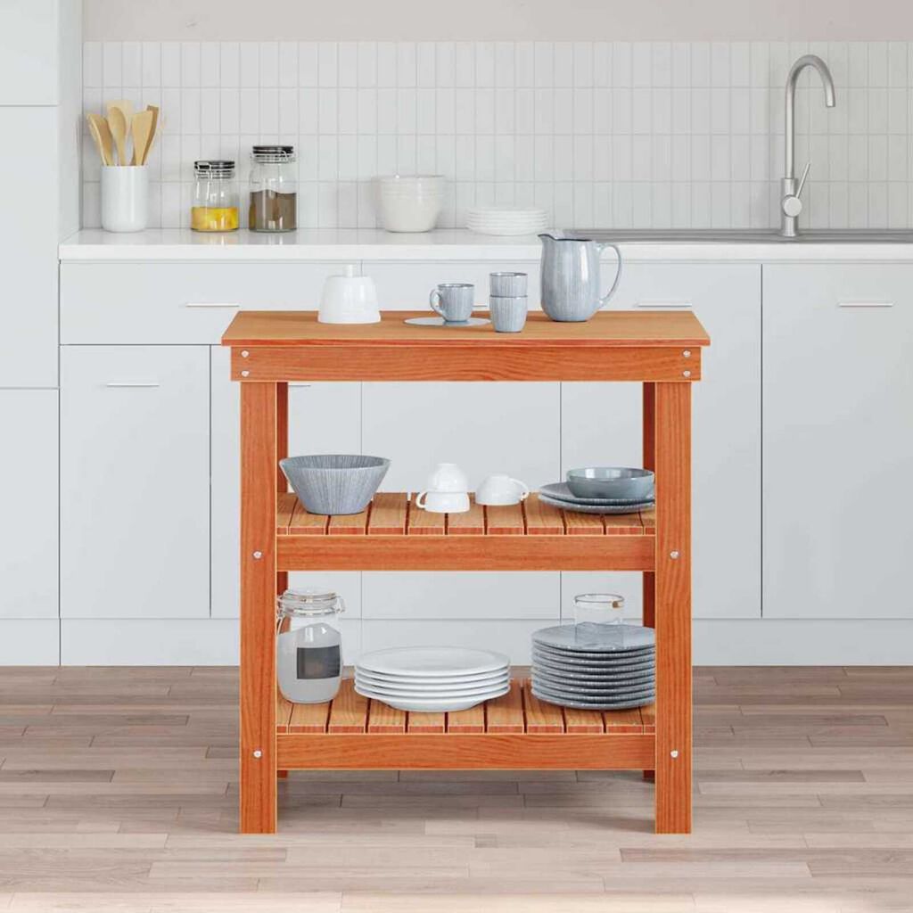 vidaXL Πάγκος εργασίας με ράφι Καφέ κεριού 78.5 x 50 x 80 εκ.