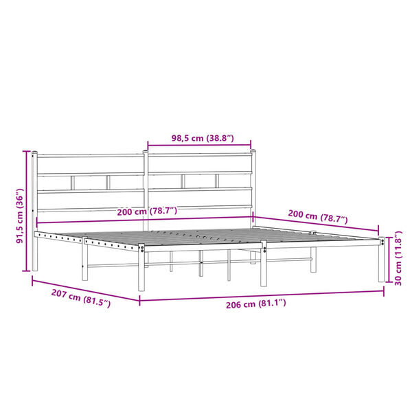 vidaXL Σκελετός Κρεβ. Χωρίς Στρώμα Καπνιστή Δρυς 200x200 εκ. Μεταλλικό