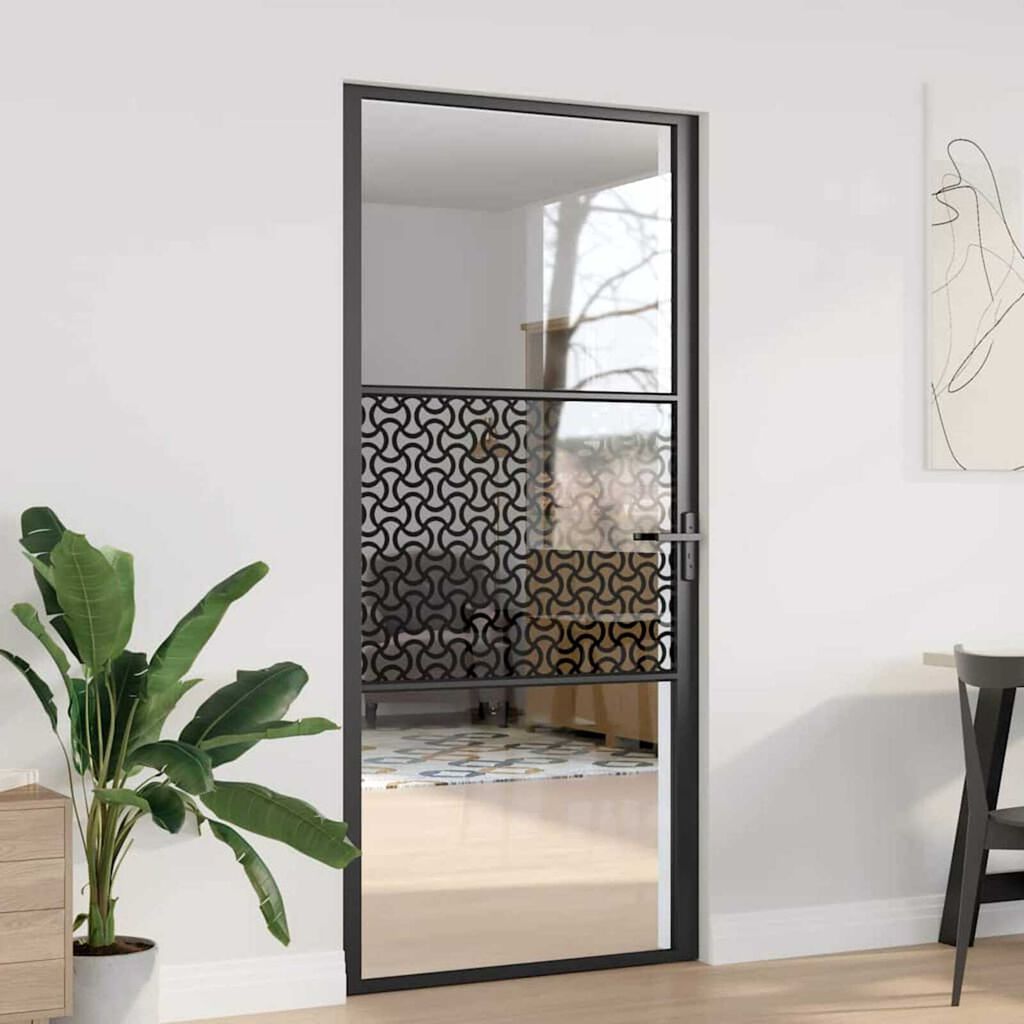 vidaXL Εσωτερική Πόρτα Μαύρο 93 x 201.5 cm Tempered γυαλί, Αλουμίνιο