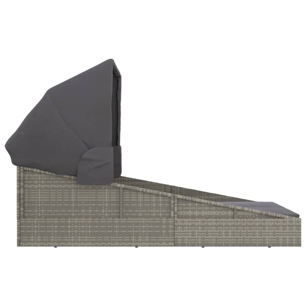 vidaXL Ξαπλώστρα με Πτυσσόμενη Οροφή Γκρι 200x114x128 εκ. Συνθ. Ρατάν