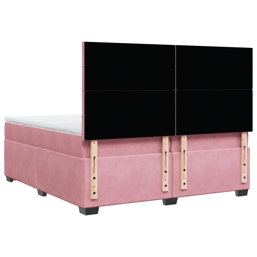 vidaXL Κρεβάτι Boxspring με Στρώμα Ροζ 200x200 εκ. Βελούδινο