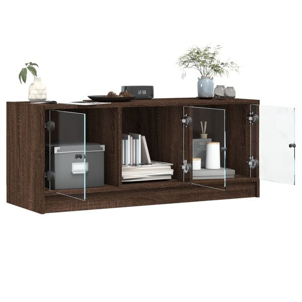 vidaXL Έπιπλο Τηλεόρασης Καφέ Δρυς 102x37x42 εκ. Γυάλινες Πόρτες