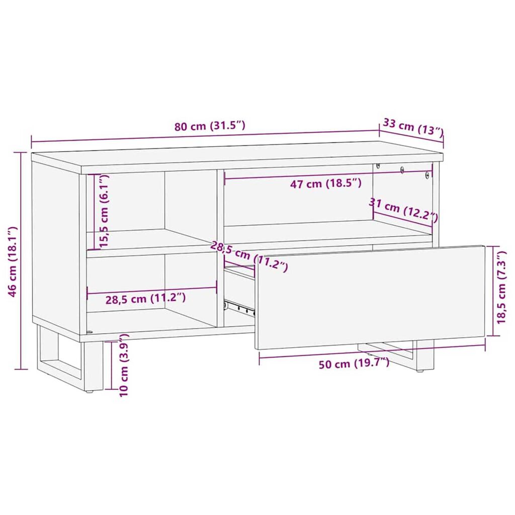 vidaXL Τηλεοπτικός Θρανίο Καφέ 80 x 33 x 46 εκ Μασίφ ξύλο μάνγκο