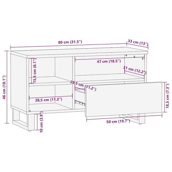 vidaXL Τηλεοπτικός Θρανίο Καφέ 80 x 33 x 46 εκ Μασίφ ξύλο μάνγκο