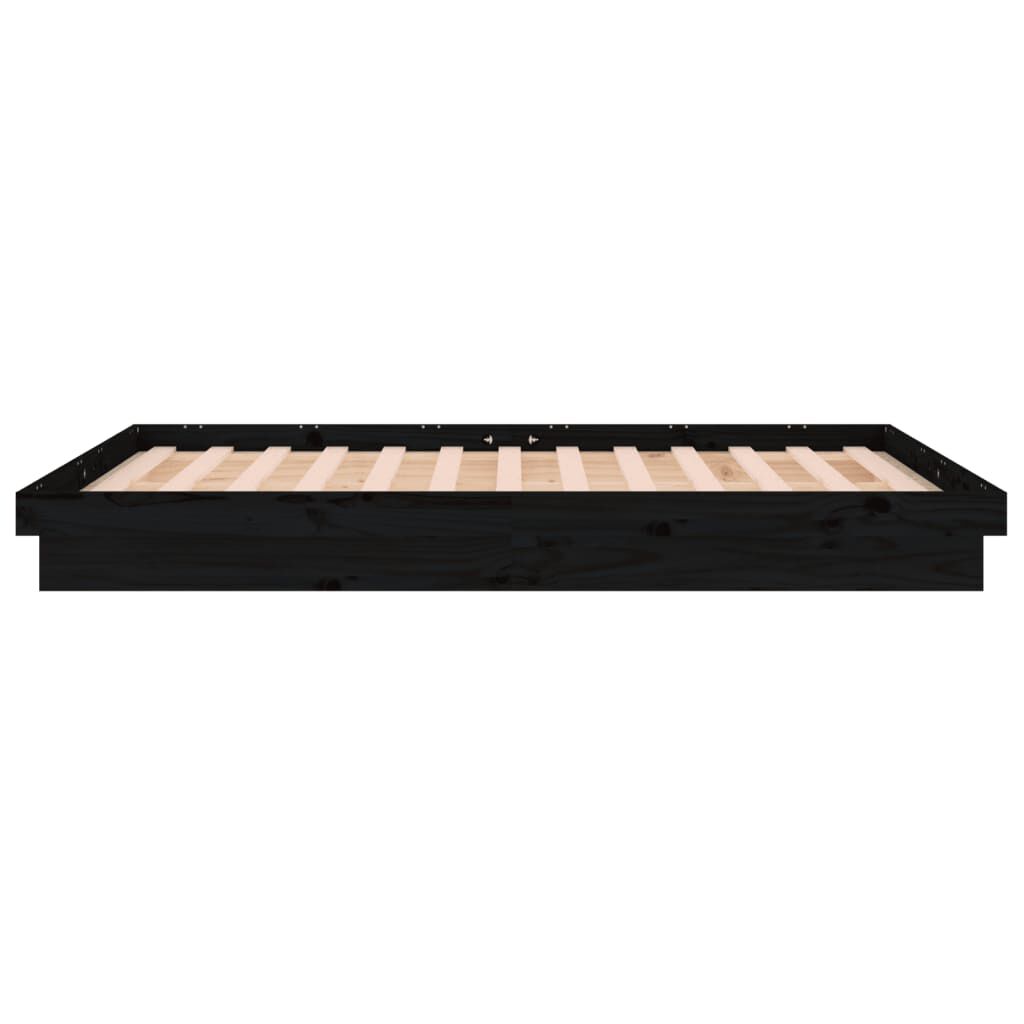 vidaXL Πλαίσιο Κρεβατιού με LED Μαύρο 140 x 190 εκ. από Μασίφ Ξύλο