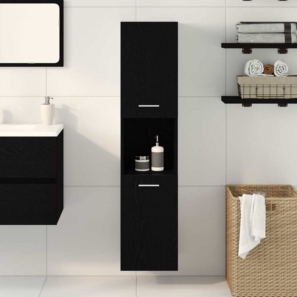 vidaXL Ντουλάπι Τοίχου Μπάνιου Μαύρο Δρυς 30x30x130 εκ από Ξύλο