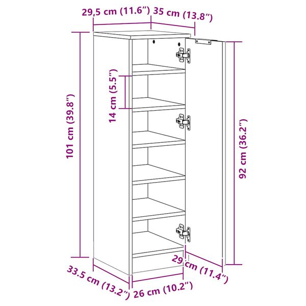 vidaXL Παπουτσοθήκη Γκρι Σκυροδέματος 30x35x100 εκ. Επεξεργασμένο Ξύλο