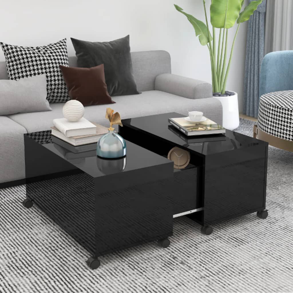 vidaXL Τραπεζάκι Σαλονιού Γυαλ. Μαύρο 75 x 75 x 38 εκ. από Μοριοσανίδα