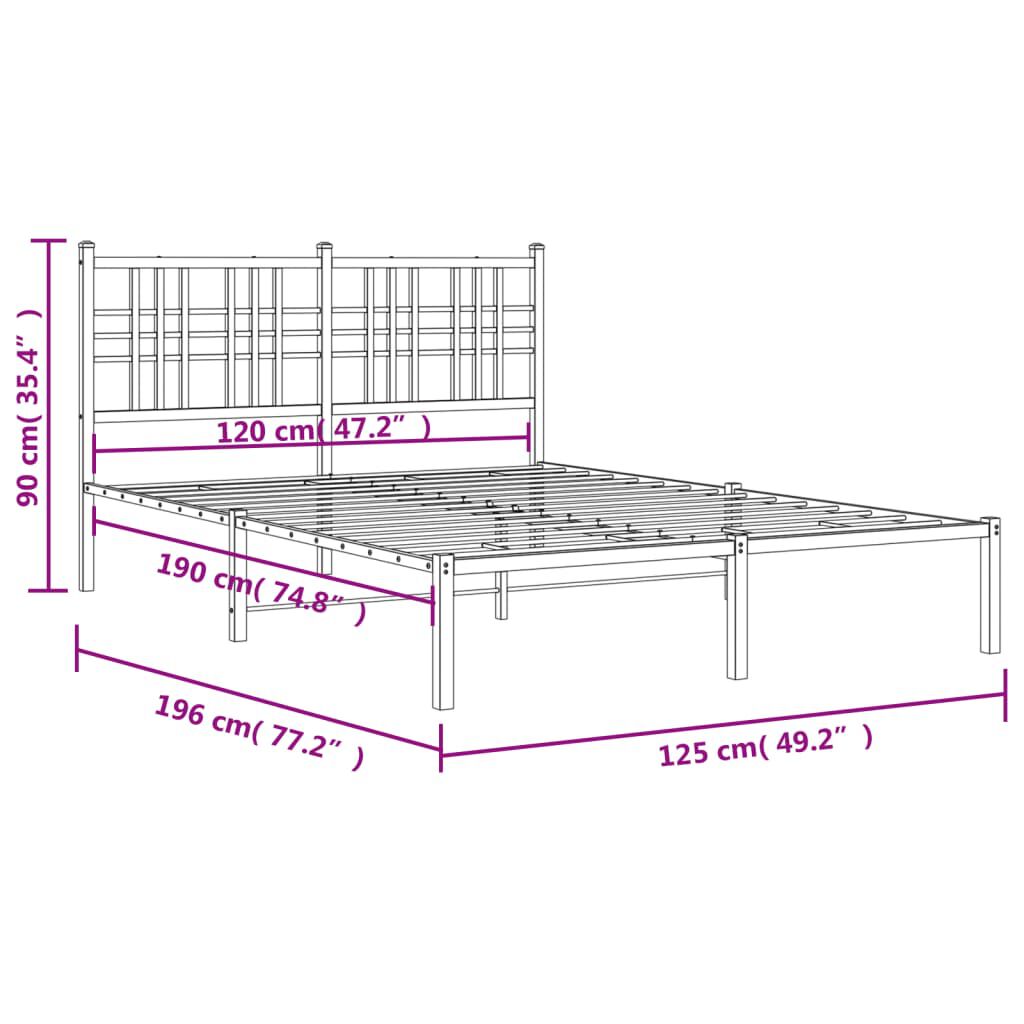 vidaXL Πλαίσιο Κρεβατιού με Κεφαλάρι Μαύρο 120 x 190 εκ. Μεταλλικό