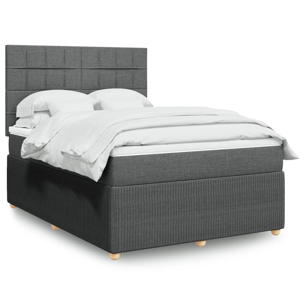 vidaXL Κρεβάτι Boxspring με Στρώμα Σκούρο Γκρι 140x200 εκ Υφασμάτινο
