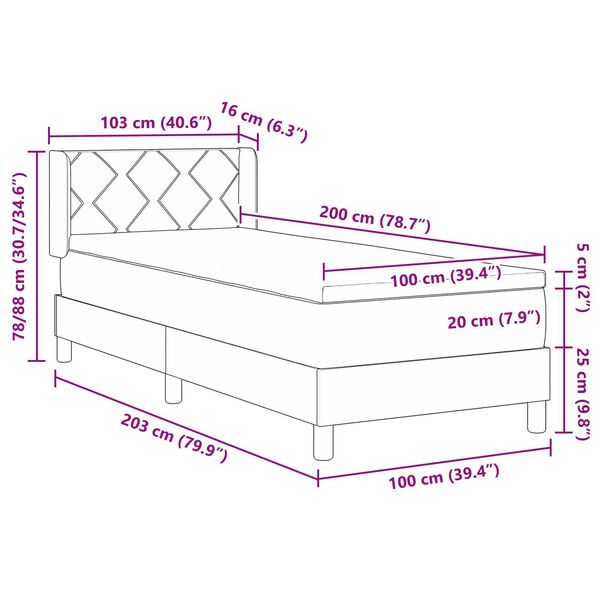 vidaXL Κρεβάτι με Στρώμα, Σκούρο Γκρι, 100 x 200 εκ., Ύφασμα