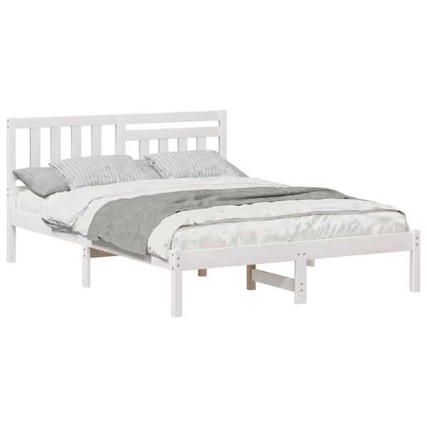 vidaXL Σκελετός Κρεβατιού Λευκό 140 x 190 cm Μασίφ ξύλο πεύκου