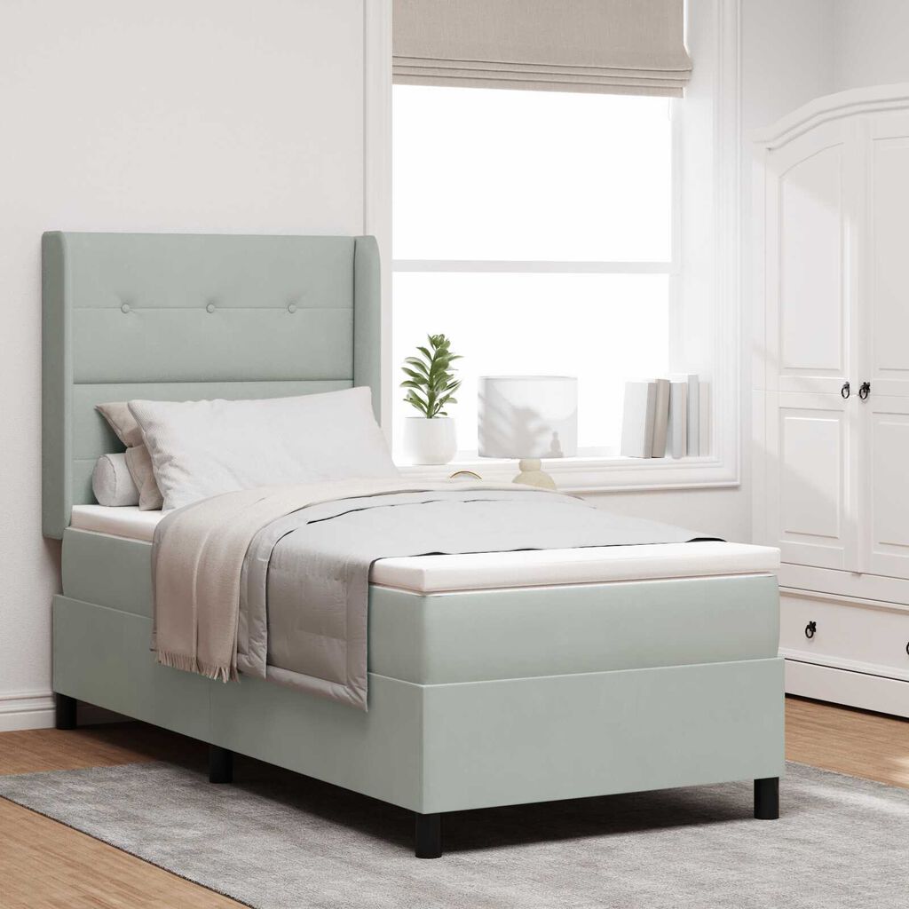 Κρεβάτι Box Spring με Ματράκι Γκρίζο Ανοιχτό 80x200 εκ. Βελούδινο