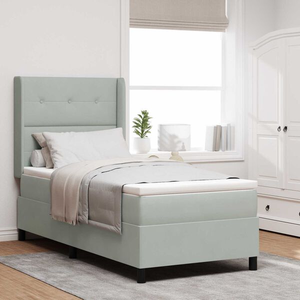 Κρεβάτι Box Spring με Ματράκι Γκρίζο Ανοιχτό 80x200 εκ. Βελούδινο