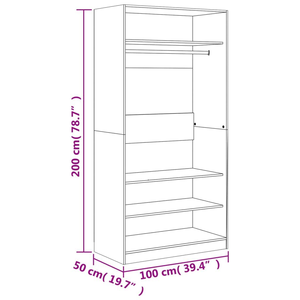 vidaXL Ντουλάπα Γκρι Sonoma 100 x 50 x 200 εκ. από Επεξεργασμένο Ξύλο