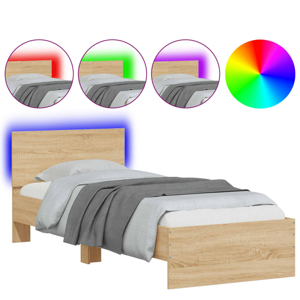 vidaXL Πλαίσιο Κρεβατιού με Κεφαλάρι/LED Sonoma δρυς 90x190 εκ.