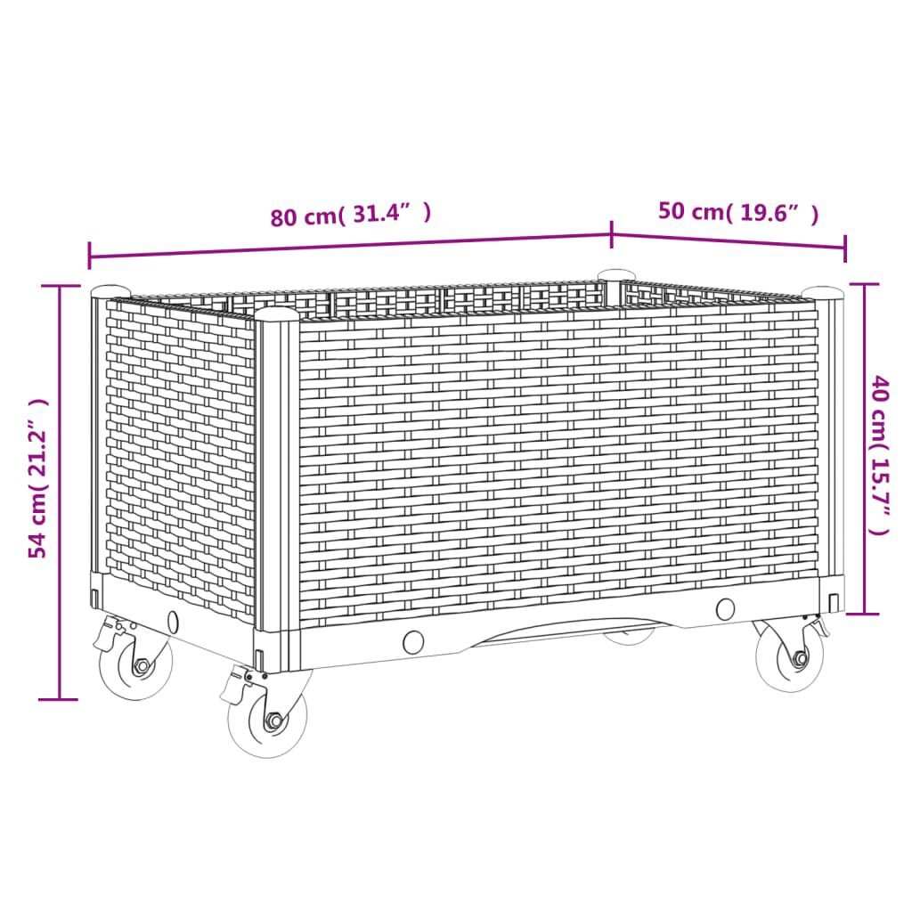 vidaXL Ζαρντινιέρα Κήπου με Ροδάκια Αν. Γκρι 80x50x54εκ Πολυπροπυλένιο