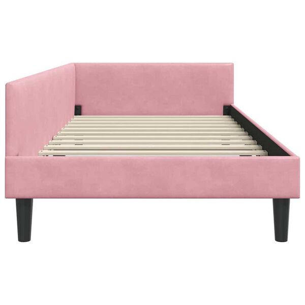 vidaXL Πλαϊνό Κρεβάτι Ροζ 90 x 190 cm Βελούδο και Στιβαρή ξυλεία
