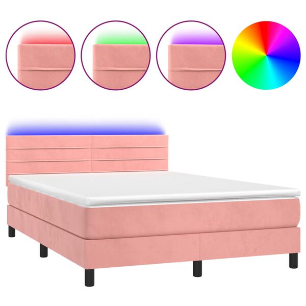 vidaXL &Kappa;&rho;&epsilon;&beta;ά&tau;&iota; Boxspring &mu;&epsilon; &Sigma;&tau;&rho;ώ&mu;&alpha; & LED &Rho;&omicron;&zeta; 140x200 &epsilon;&kappa;. &Beta;&epsilon;&lambda;&omicron;ύ&delta;&iota;&nu;&omicron;