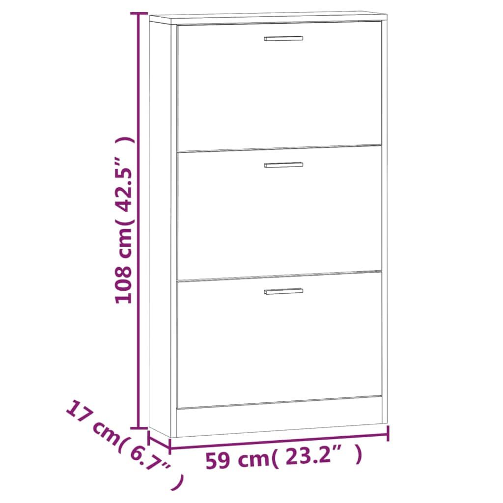 vidaXL Παπουτσοθήκη Χρώμα Δρυός 59x17x108 εκ. από Επεξεργασμένο Ξύλο