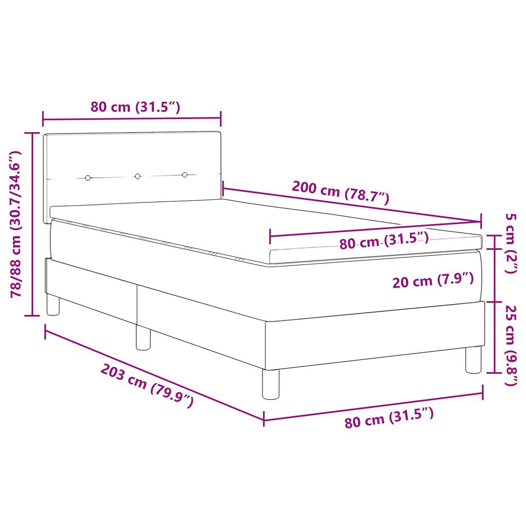vidaXL Κρεβάτι με Βάση με Στρώμα Ταμπί 80x200 εκ Υφάσματος