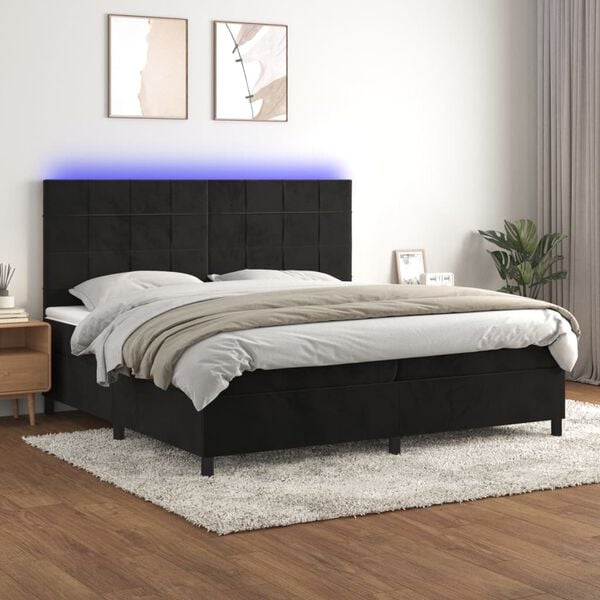 vidaXL &Kappa;&rho;&epsilon;&beta;ά&tau;&iota; Boxspring &mu;&epsilon; &Sigma;&tau;&rho;ώ&mu;&alpha; & LED &Mu;&alpha;ύ&rho;&omicron; 200x200 &epsilon;&kappa;. &Beta;&epsilon;&lambda;&omicron;ύ&delta;&iota;&nu;&omicron;