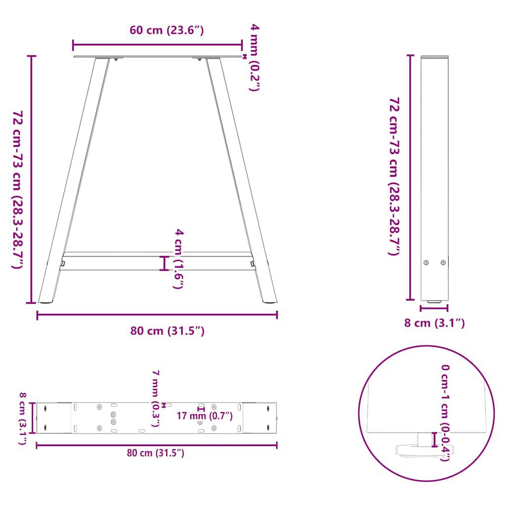 vidaXL Πόδια Τραπεζαρίας σε Σχήμα Α, 2 τεμ. Λευκά 80x(72-73) εκ. Ατσάλι