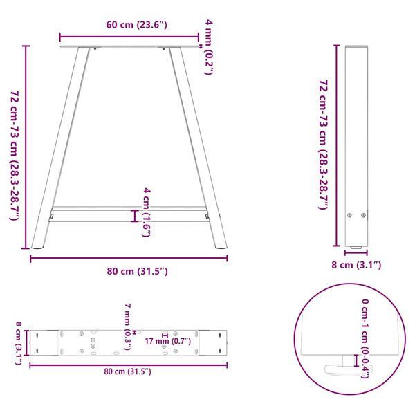 vidaXL Πόδια Τραπεζαρίας σε Σχήμα Α, 2 τεμ. Λευκά 80x(72-73) εκ. Ατσάλι
