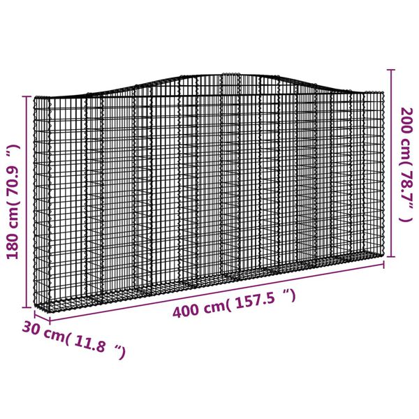 vidaXL Συρματοκιβώτια Τοξωτά 9 τεμ. 400x30x180/200 εκ. Γαλβαν. Ατσάλι