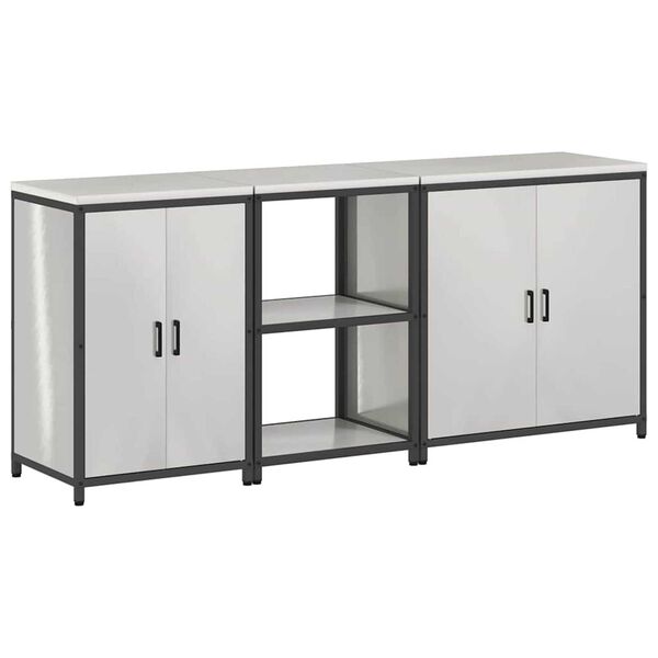 vidaXL Σετ Αποθήκευσης Κουζίνας με ράφι 3 pcs Ασημί 210 x 50 x 92 εκ