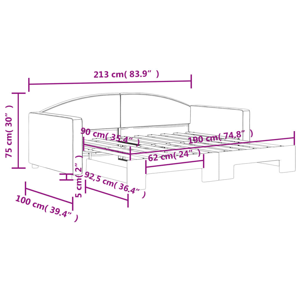 vidaXL Καναπές Κρεβάτι Συρόμενος Μαύρος 90x190 εκ. Ύφασμα