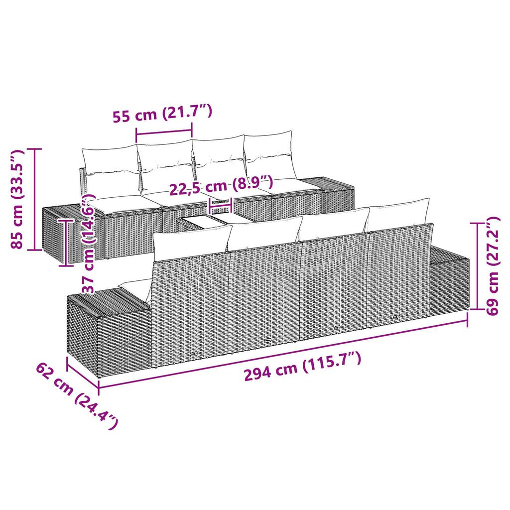 vidaXL Σετ Καναπέ Κήπου 7 pcs Καφέ και Κρέμα 55 x 55 x 37 εκ