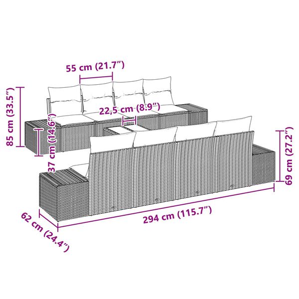 vidaXL Σετ Καναπέ Κήπου 7 pcs Καφέ και Κρέμα 55 x 55 x 37 εκ