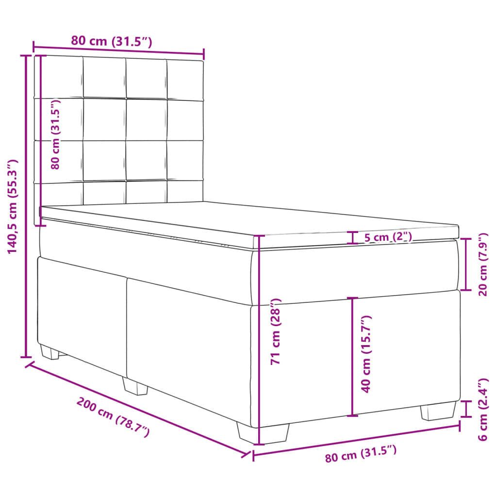 vidaXL Κρεβάτι Boxspring με Στρώμα Σκούρο Γκρι 80x200 εκ. Βελούδινο