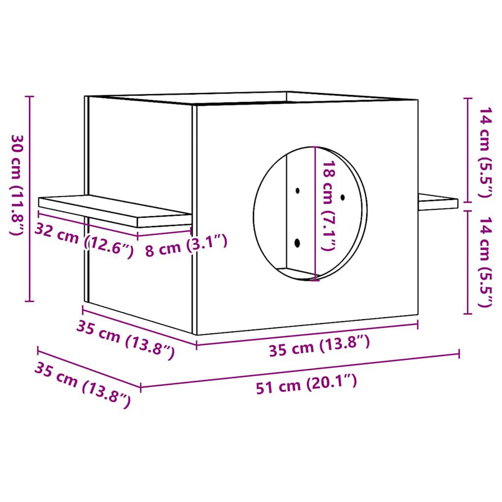 vidaXL σπιτάκι για γάτες λευκό 51x35x30 cm από μασίφ ξύλο πεύκο