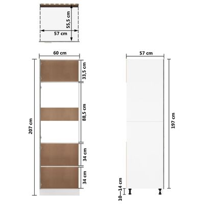 vidaXL Ντουλάπι Ψυγείου Γκρι Σκυροδέματος 60x57x207 εκ. Επεξ. Ξύλο