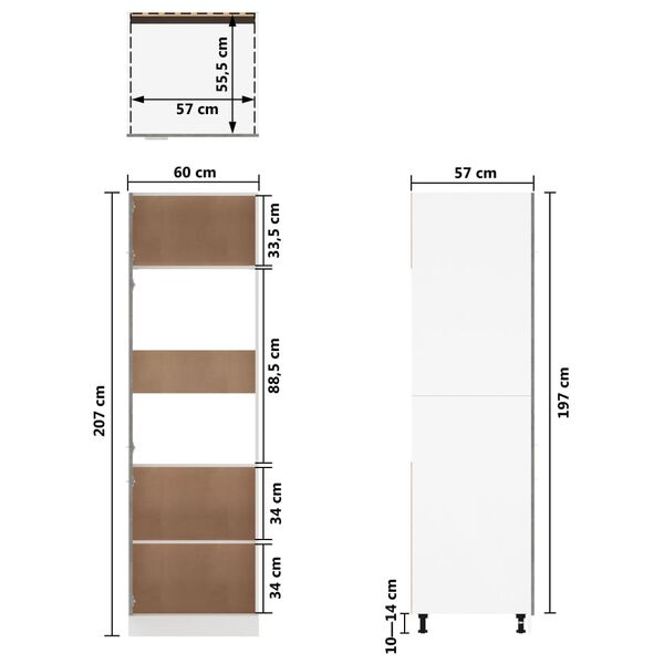 vidaXL Ντουλάπι Ψυγείου Γκρι Σκυροδέματος 60x57x207 εκ. Επεξ. Ξύλο