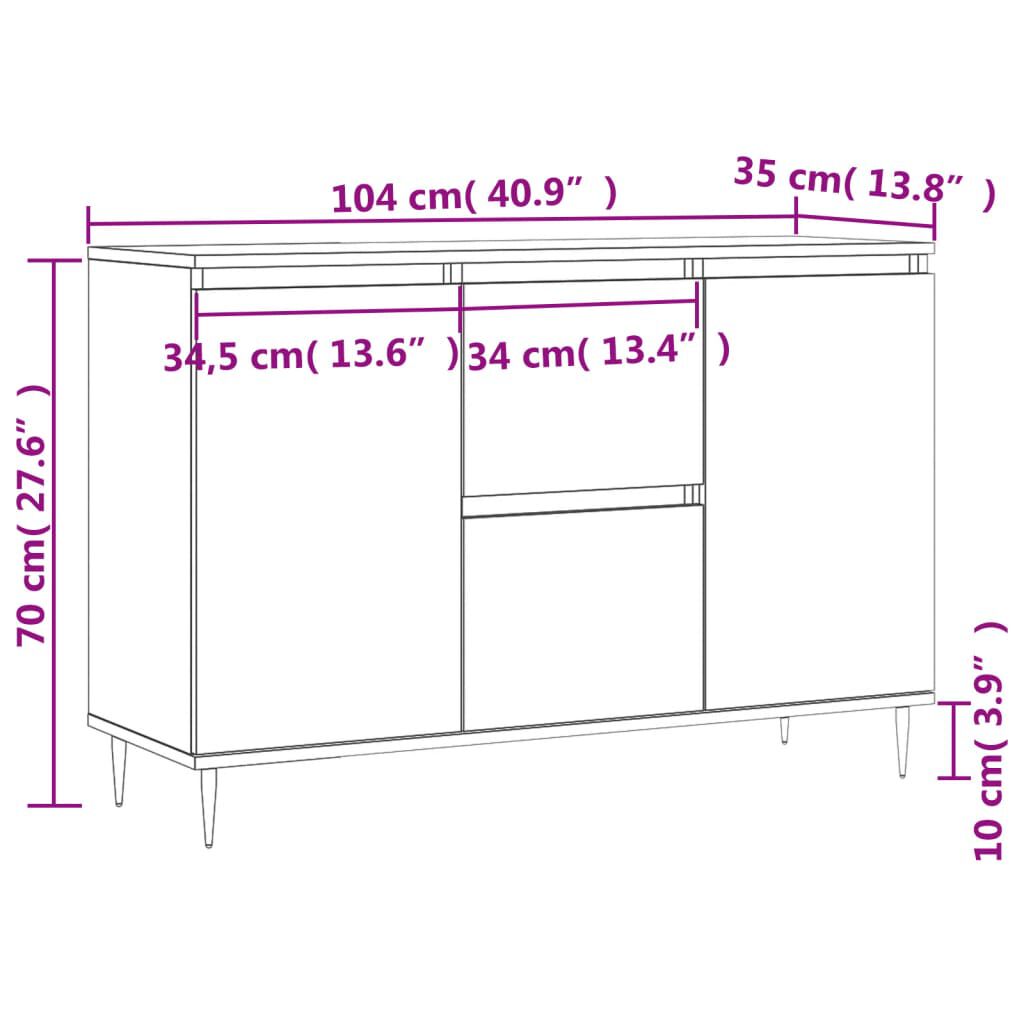 vidaXL Μπουφές Μαύρος 104 x 35 x 70 εκ. από Επεξεργασμένο Ξύλο