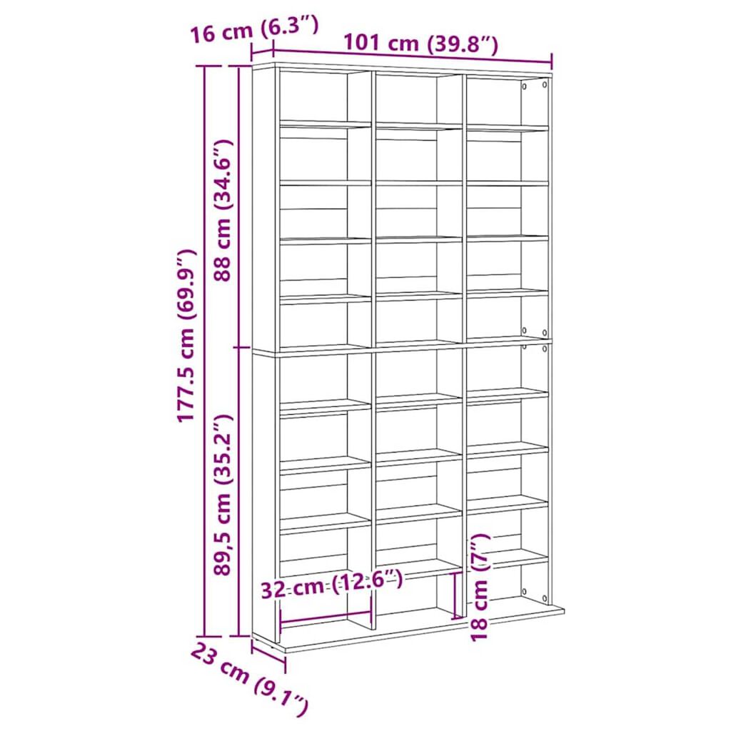 vidaXL Ντουλάπι CD Μαύρη δρυς 101 x 23 x 177.5 εκ Επεξεργασμένο ξύλο
