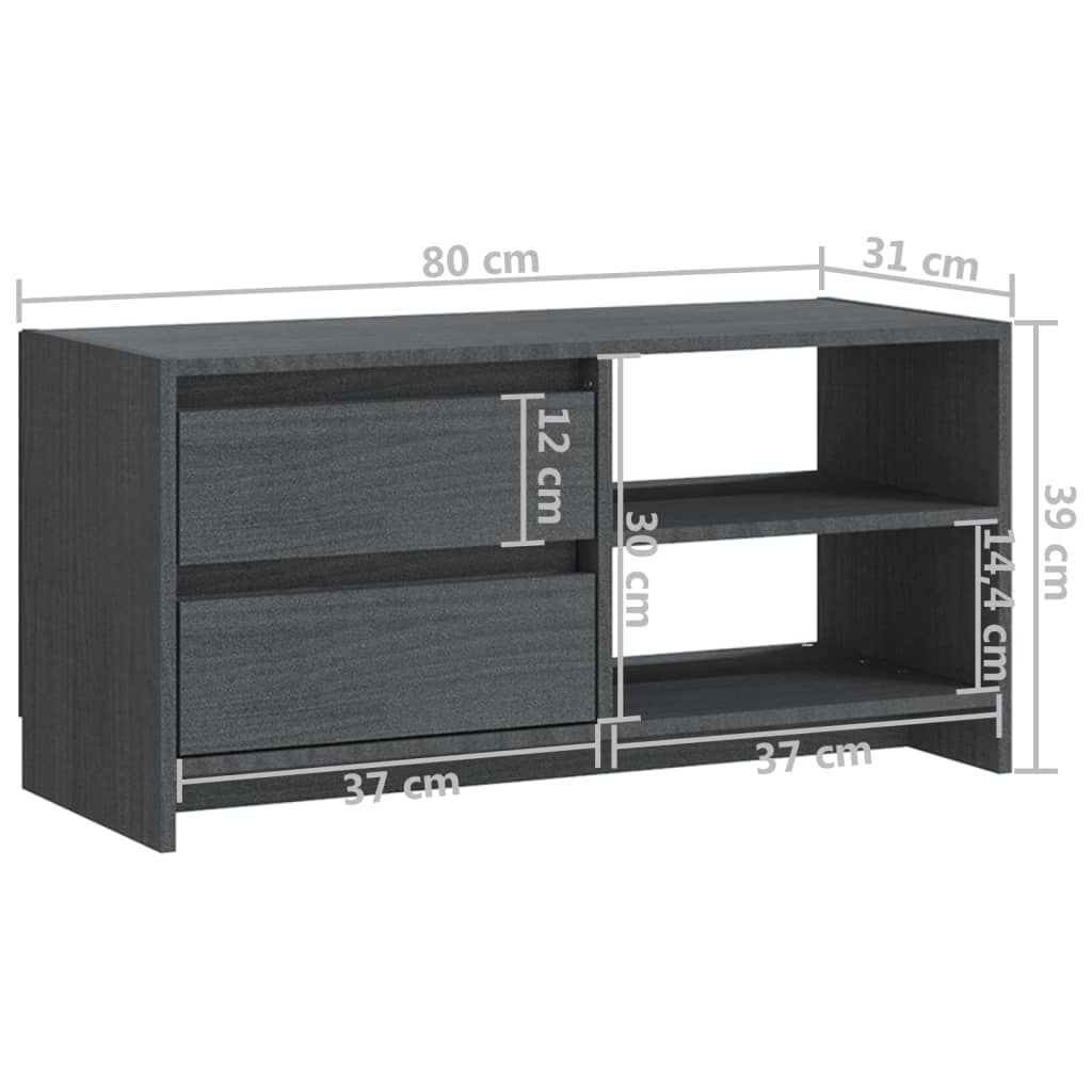 vidaXL Έπιπλο Τηλεόρασης Γκρι 80 x 31 x 39 εκ. από Μασίφ Ξύλο Πεύκου