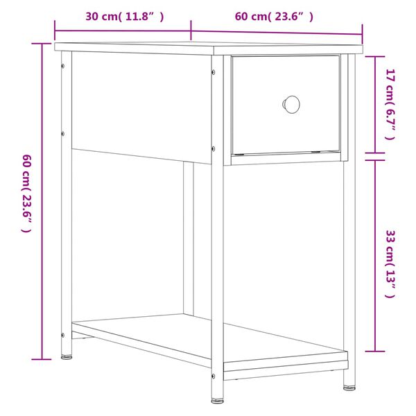 vidaXL Κομοδίνο Καπνιστή Δρυς 30 x 60 x 60 εκ. από Επεξεργασμένο Ξύλο