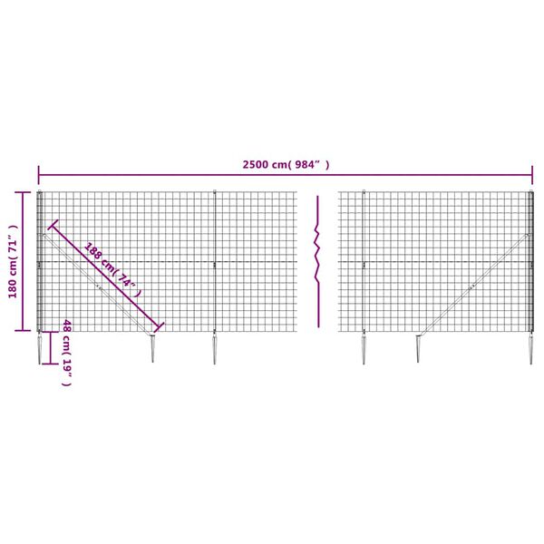 vidaXL Συρματόπλεγμα Περίφραξης Ανθρακί 1,8 x 25 μ. με Καρφωτές Βάσεις