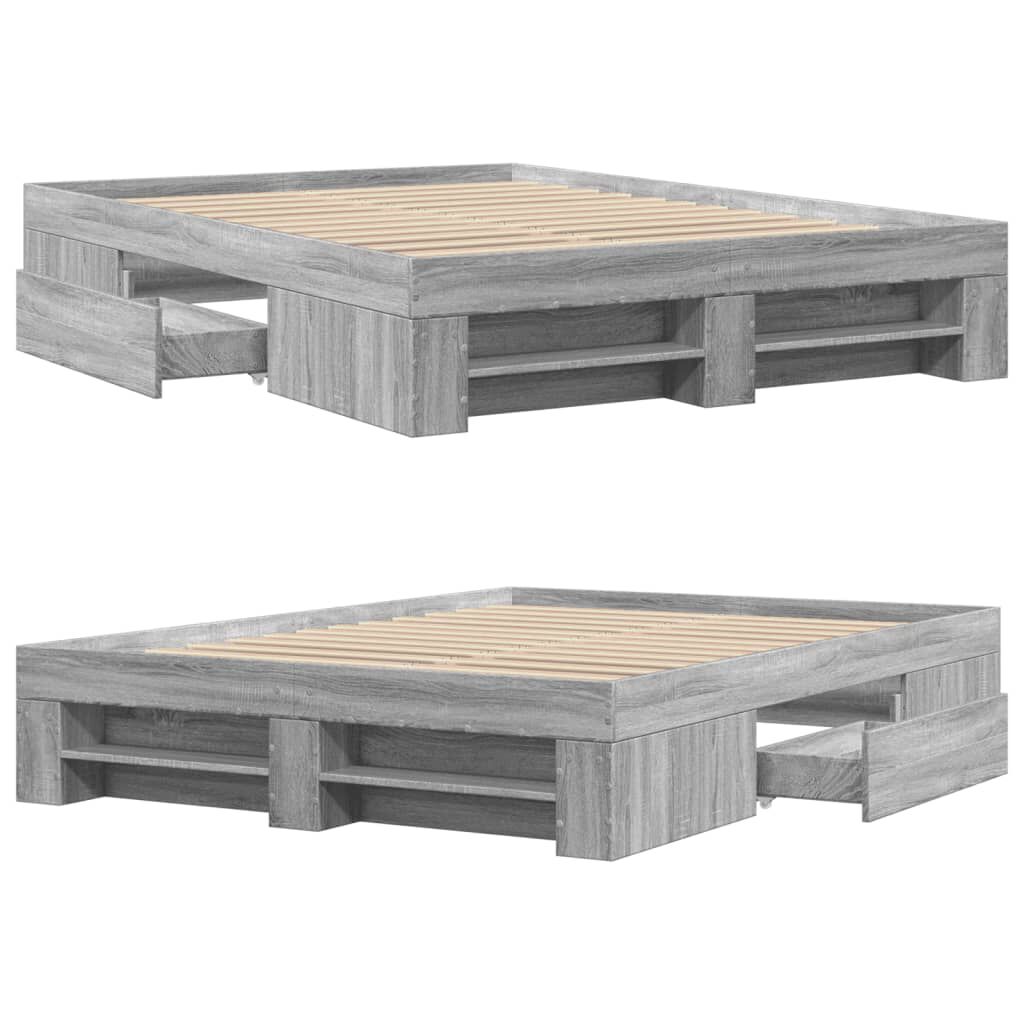 vidaXL Πλαίσιο Κρεβατιού Γκρι Sonoma 135x190 εκ. Επεξεργασμένο Ξύλο