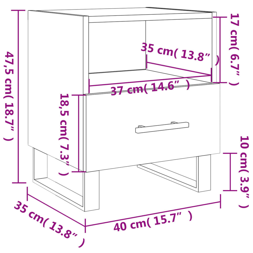 vidaXL Κομοδίνα 2 τεμ. Μαύρα 40 x 35 x 47,5 εκ. από Επεξεργασμένο Ξύλο