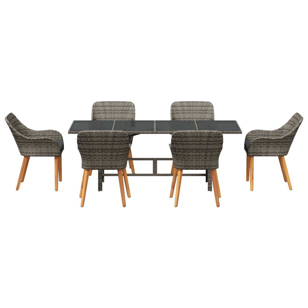 vidaXL Σέτ φαγητού για κήπο με μαξιλάρι 7 pcs Γκρι συνθετικό ρατάν